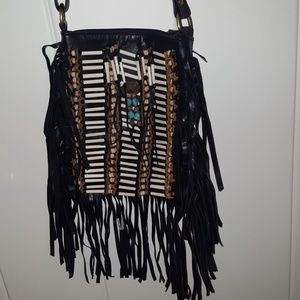 Boho fringe leather bag